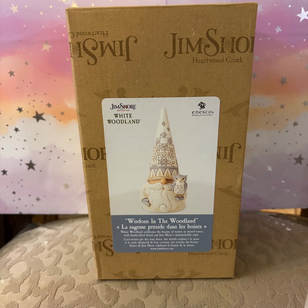 Jim Shore Heartwood Creek White Woodland Gnome Owl Figurine 6008864 8 Inch